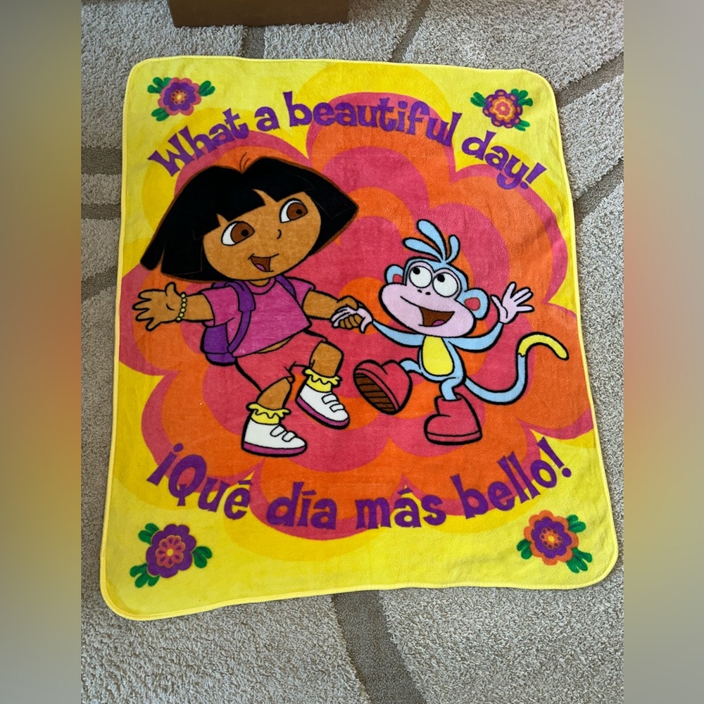 Y2K Español NICKELODEON NICK JR. DORA THE EXPLORER BLANKET FLORAL FLEECE 58x50"